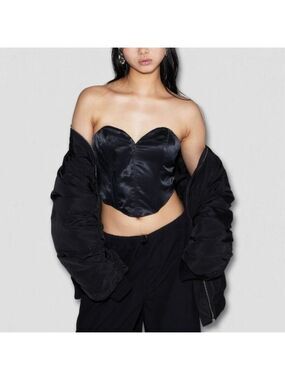 H&M Divided Bandeau Corset Top Black Leather Size Small